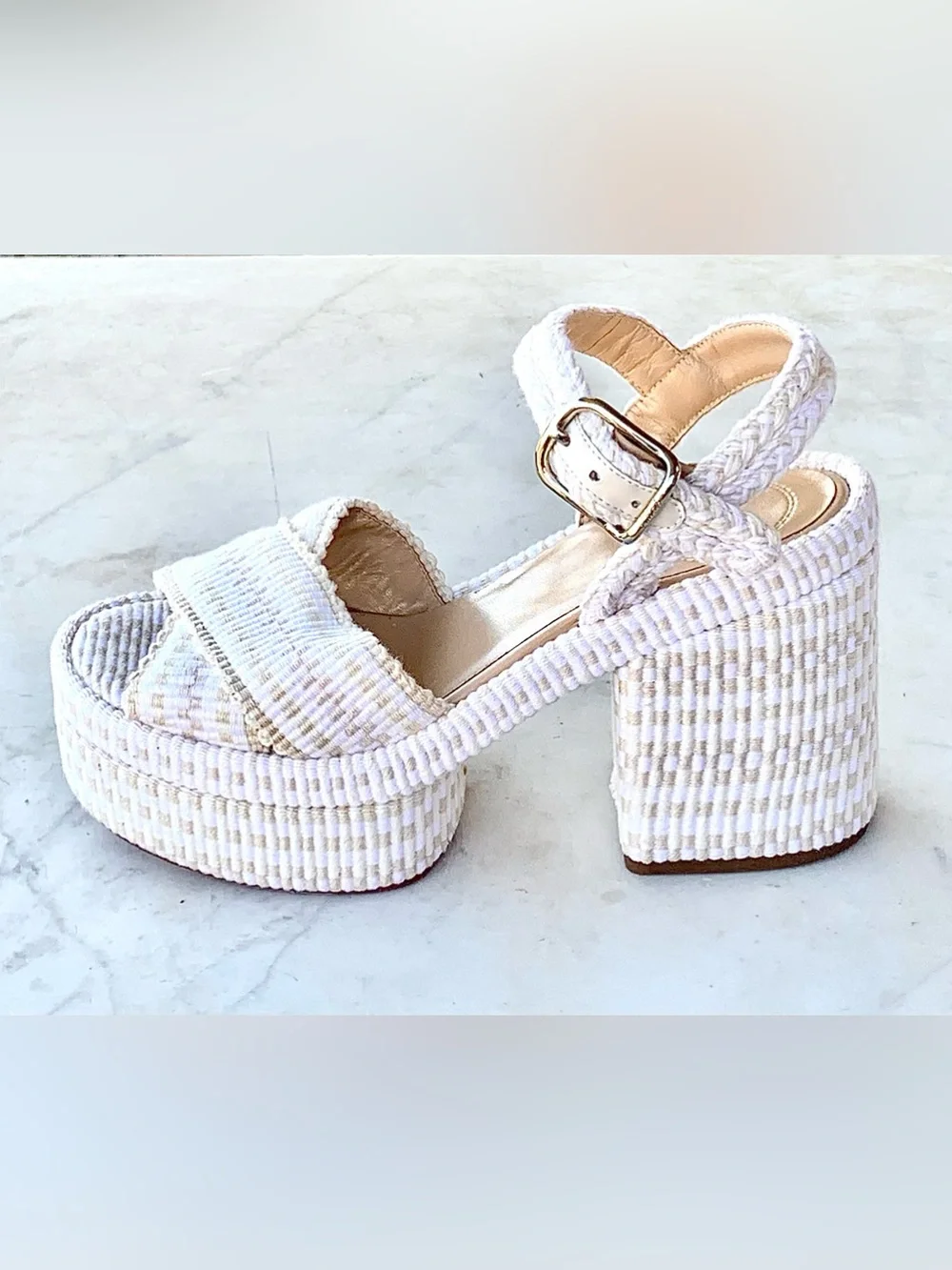 Chloé ODINA Cream Braided COTTON Platform Sandals SZ 36 EGGSHELL
